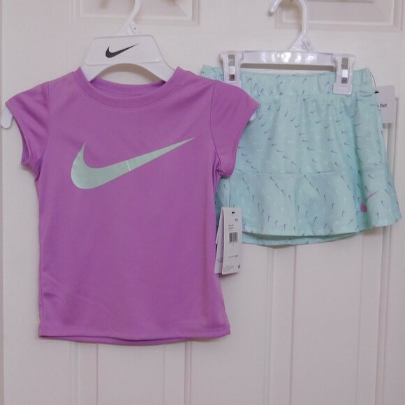 NWT 2pc Nike Purple Mint Swoosh Logo Top & Mint Swoosh Logo skort sz 6x - Picture 1 of 1